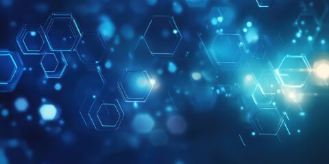 Futuristic blue hexagonal grid background with 3D shapes showcasing depth and tech-inspired design