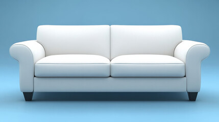 Fototapeta premium white couch is positioned in room with blue wall, creating modern and inviting atmosphere. sleek design and clean lines enhance room aesthetic appeal