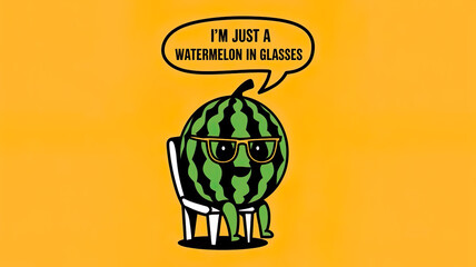 Funny Watermelon. Minimalistic bright illustration of fruits. Food art.