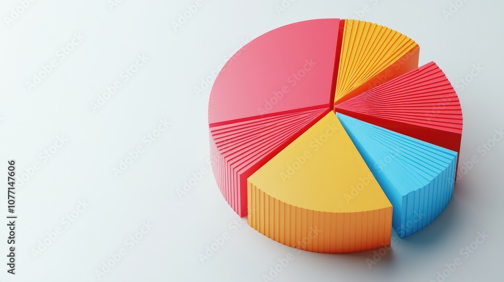 Poster vibrant 3d pie chart composition representing data segmentation with bright colors in yellow, red, a