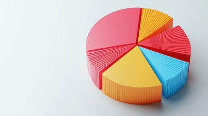 Obraz premium Vibrant 3D Pie Chart Composition Representing Data Segmentation with Bright Colors in Yellow, Red, and Blue, Ideal for Business and Educational Presentations