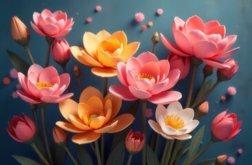 Obraz premium colorful art with lots of 3D flowers in vibrant array