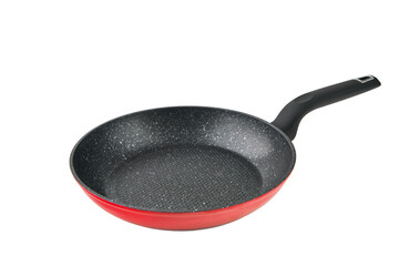 Red Flying black pan isolated with clipping path on white background. Clous up. High resolution image. Can be used for self design.