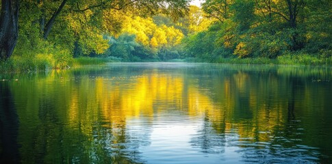 Tranquil River Reflecting Golden Autumn Trees