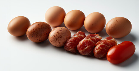 A set of ingredients, Spaghetti Carbonara spaghetti, bacon, eggs, parmesan, black pepper, garlic