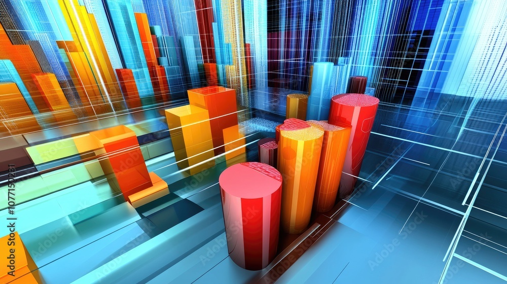 Aufkleber colorful abstract data visualization depicting dynamic growth trends in graphs and charts with a mod