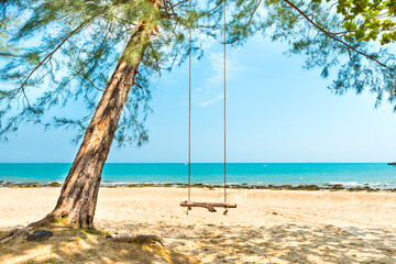 Swing on sand beach at tropical island. Tropical nature landscape