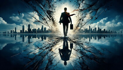 Creating a New Path in Business and Never Giving Up , New Technology , How to Make Money ,Smart , Cybersecurity , Superhero Businessman Facing Challenges ,Company Issues,  AI , 4K , Background