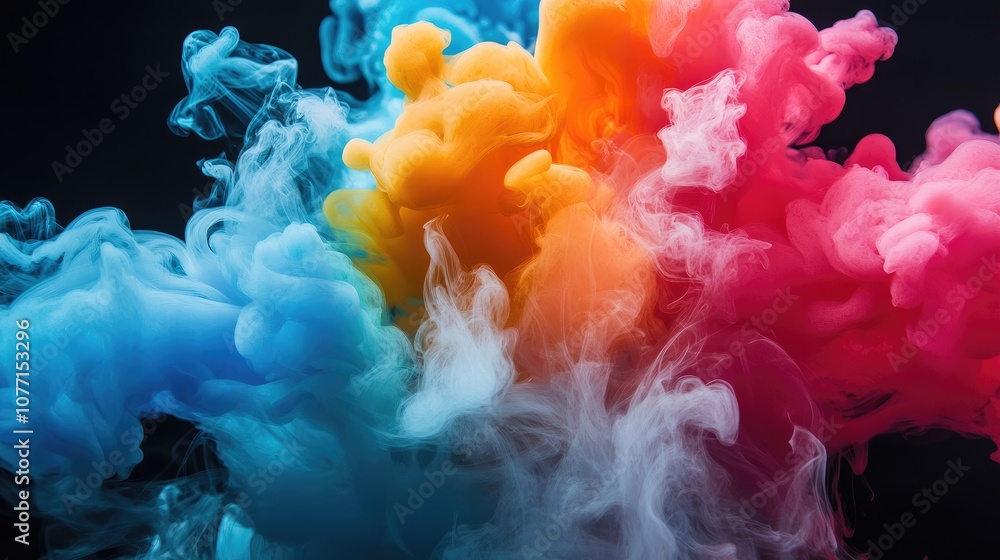 Poster vivid swirls of colorful smoke in a dark background creating a striking and ethereal atmosphere for 