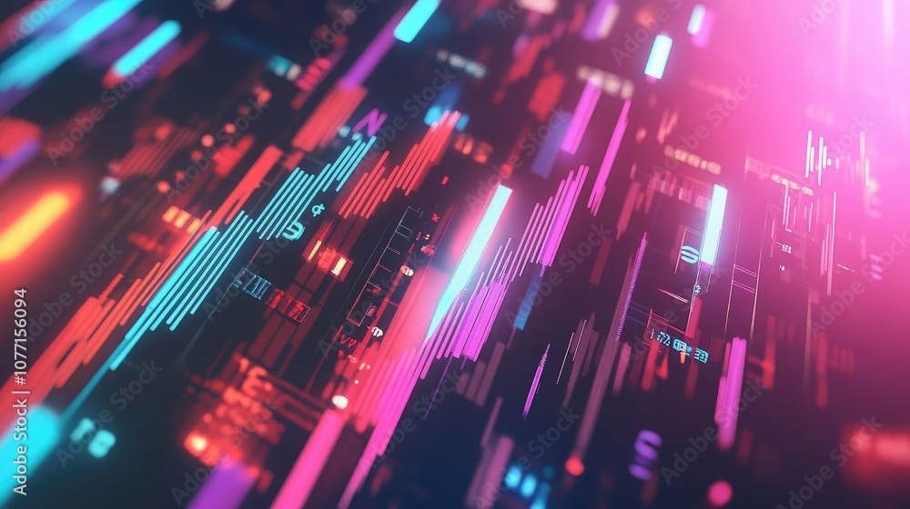 Poster colorful digital data streams representing information flow and cyber networks in a futuristic virtu