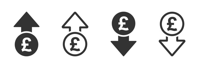 Cost increase and decrease. Pound Increase and decrease icon