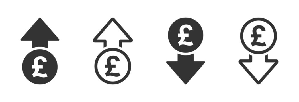 Cost increase and decrease. Pound Increase and decrease icon