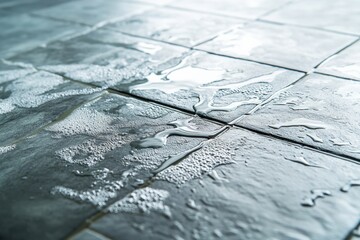 Fototapeta premium Concrete tile cleaning with pressure washer. Close up.