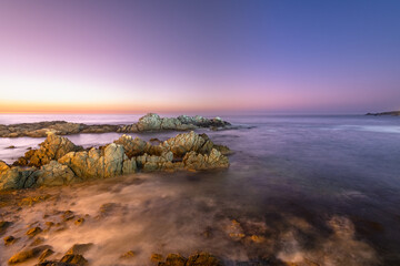 Dusk over the rocky coastal edge of Concon in the valparaíso region of chile