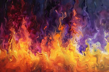 Fototapeta premium Bright flames intertwine with cool water in a vibrant painting, Vibrant flames licking the edges of the canvas