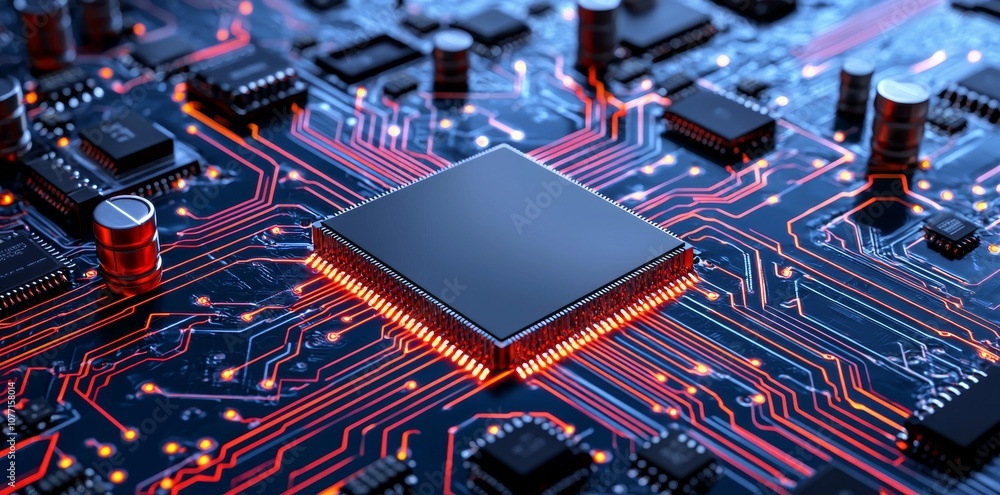 Poster the quantum chip, part of a quantum computer. showing how quantum technology may look. concept image