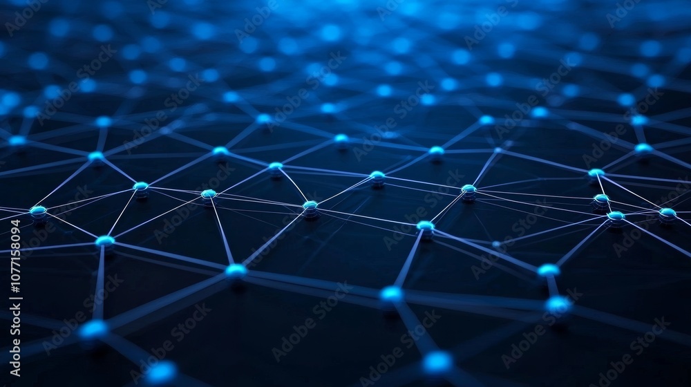 Poster The background of an abstract quantum computing system with a cyber network grid and connected particles. Artificial neurons and global communication networks.