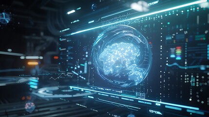 Obraz premium A holographic interface floating in mid-air, detailed with complex data streams and digital graphs