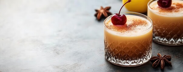 A sweet and tangy Amaretto Sour with amaretto, lemon juice, and simple syrup, topped with a cherry and festive cinnamon sprinkle