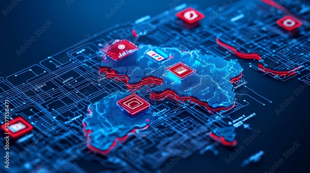Poster conceptual 3d rendering of australia's network data security cloud computing iot technology