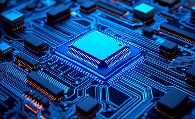 The digital world in the 21st century. 3D abstract illustration of a future processor and quantum computer.