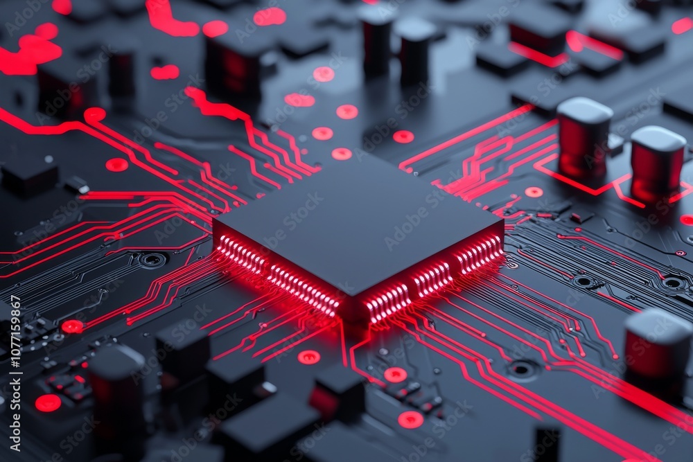 Poster a microprocessor, 3d digital illustration, an interconnection, a network, quantum computers, binary,