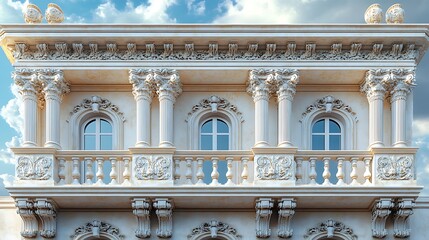 Fototapeta premium Elegant Classical Mansion Featuring Ornate Balconies Grand Architectural Columns picture