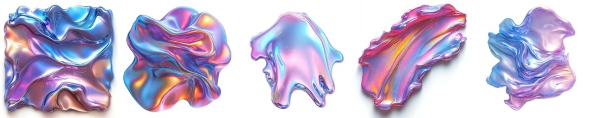 Abstract Colorful Iridescent Liquid Shapes on White Background