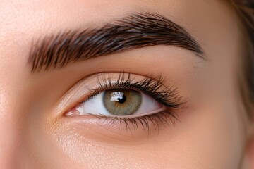 Naklejka premium A detailed view of a womans eye with noticeably long eyelashes, Visualize a classic, elegant brows plug that exudes sophistication