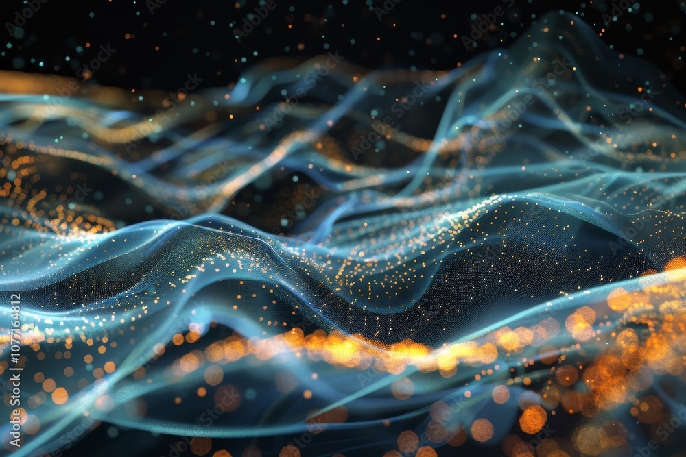 Poster computer-generated wave of light in fluid motion, creating a mesmerizing visual display, visualize a