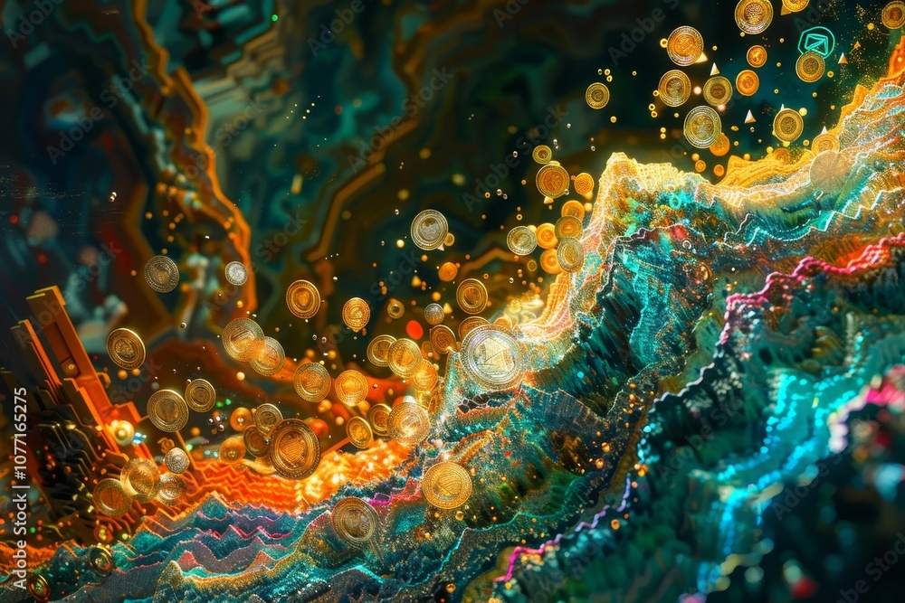 Poster an abstract painting featuring numerous bubbles scattered throughout the composition, visualize the 