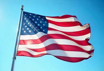 A American flag with a star on it is flying in the sky.
