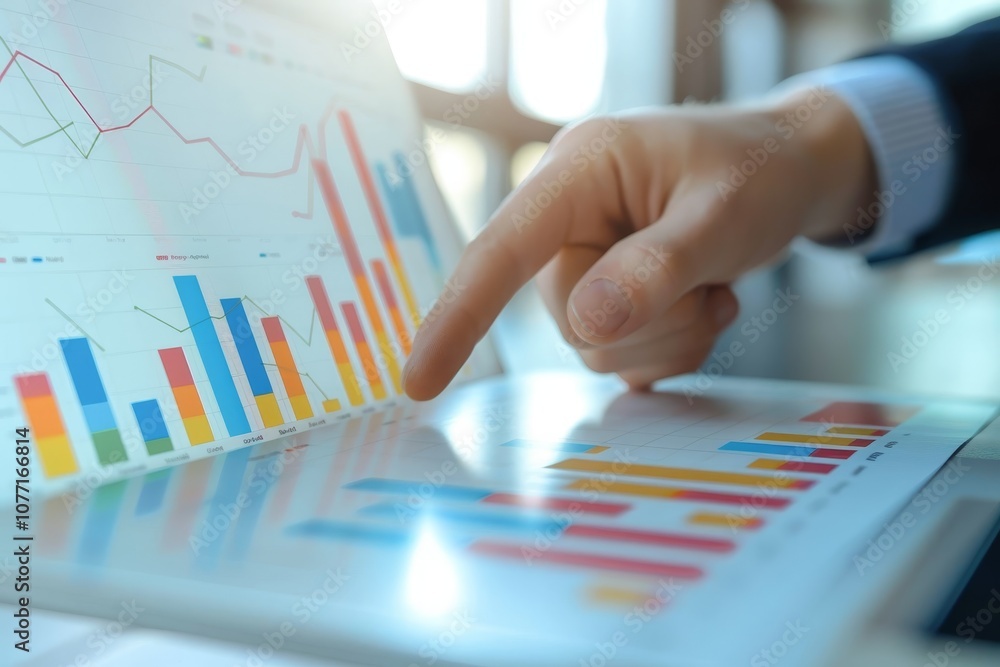 Aufkleber a person pointing at a chart displayed on a laptop screen, visualize the performance of sales revenu
