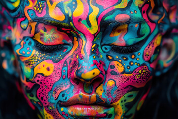 Fototapeta premium A Colorful Portrait of a Person Adorned With Psychedelic Body Paint at a Vibrant Art Festival