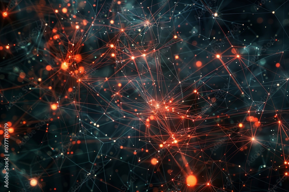 Poster multiple lines and dots are intricately connected in an abstract background illustrating network vul