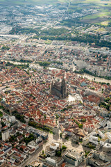 Fototapeta premium Ulm City center in Germany seen from a small plane