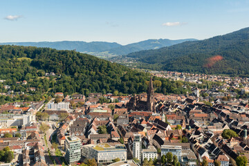 Fototapeta premium Freiburg in Germany seen from a small plane
