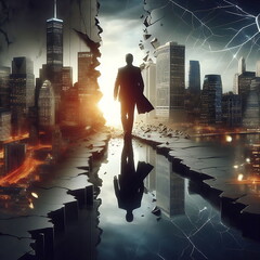 Creating a New Path in Business and Never Giving Up , New Technology , How to Make Money ,Smart , Cybersecurity , Superhero Businessman Facing Challenges ,Company Issues,  AI , 4K , Background