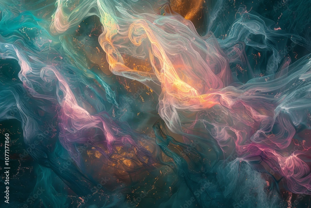 Poster abstract painting featuring a multitude of vibrant colors with energy waves pulsating throughout the