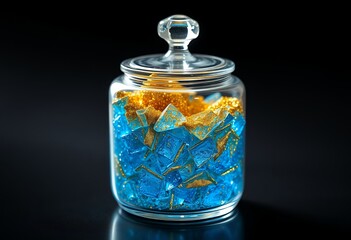 Glass Jar with Blue and Gold Crystal Candy Sweet Treats Gourmet Confections Festive Des