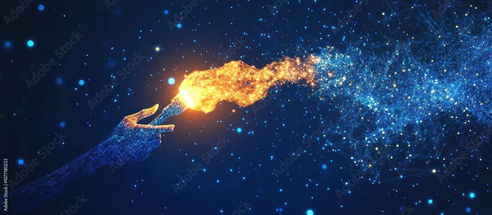 Aufkleber torch in hand in the form of a starry sky or space, consisting of points