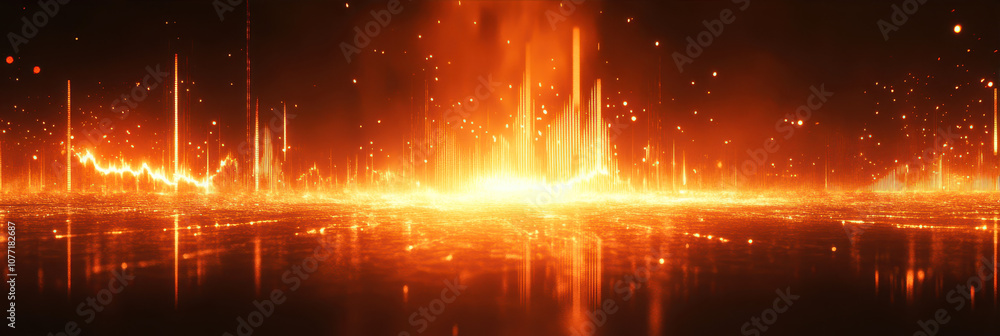 Poster futuristic abstract background featuring glowing waves of light and sound in a digital realm