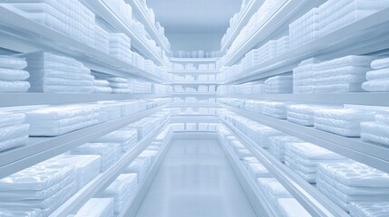 Obraz premium Bright and Clean Linen Storage Area with Neatly Stacked Towels and Blankets in an Organized Shelving System Highlighting Minimalist Design for Home Decor