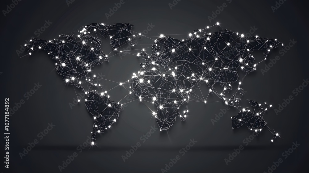 Aufkleber colorful digital world map with glowing network connections, symbolizing global communication and te