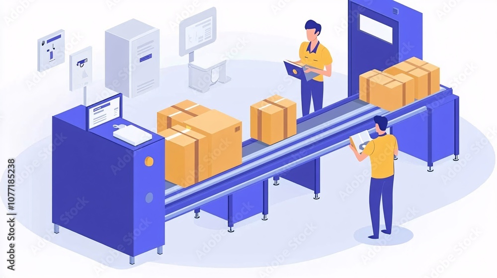 Poster modern logistic warehouse with automated conveyor belt system for efficient sorting and management o
