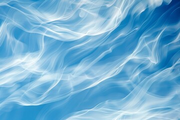 Fototapeta premium A blue and white background with wave-like patterns resembling wisps of clouds in the sky, Wisps of cloud-like shapes in a serene sky blue backdrop