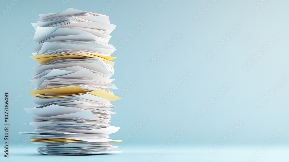 Poster a towering stack of documents showcases the importance of effective business document management pro