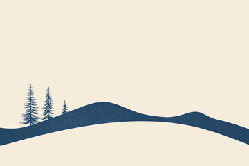 Minimal graphic illustration of winter mountain landscape with pine and snow