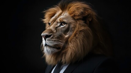 Fototapeta premium Corporate Lion Portrait: Lion in Suit Business Concept, Animal Photography