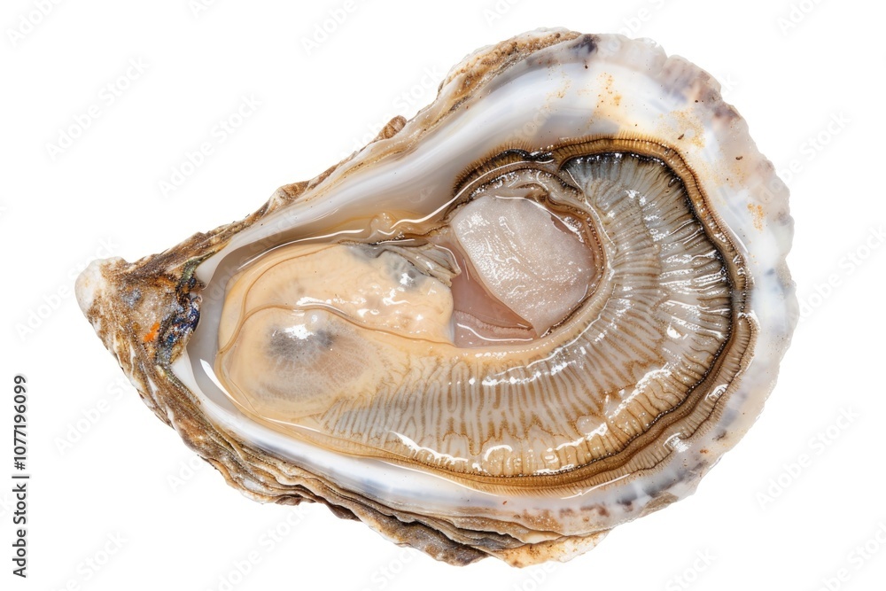Aufkleber a close-up view of an open oyster shell, revealing its inner layers and textures